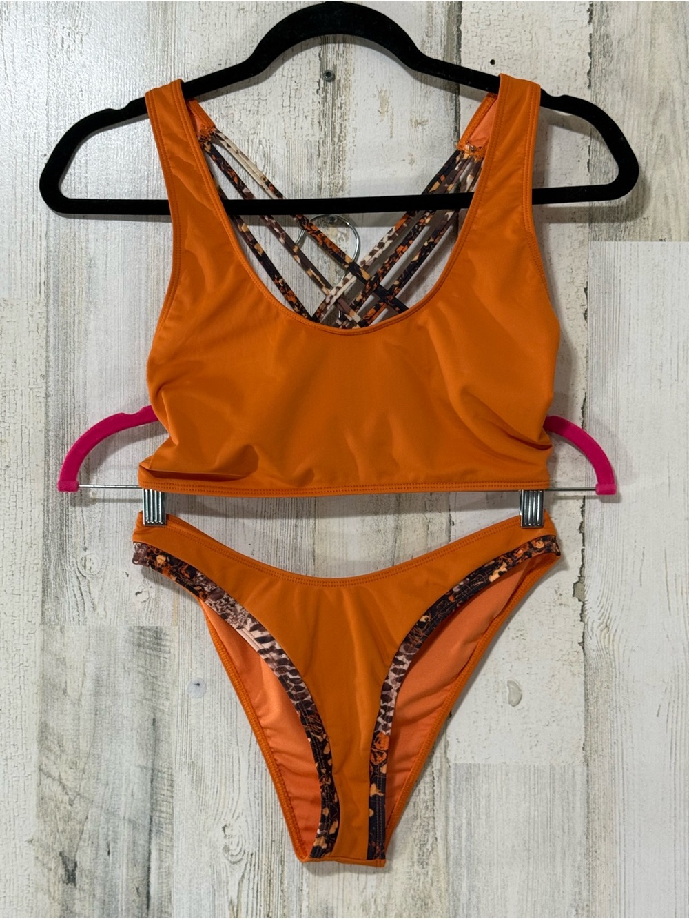 Icon Swim Orange Two-Piece Bikini Set with Strappy Animal-Print Accents